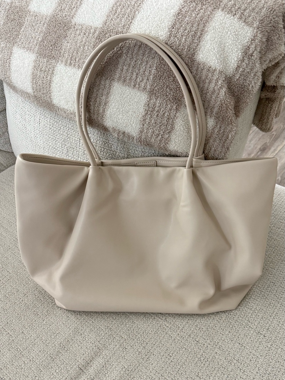 Cream Work Tote Bag in Light Beige